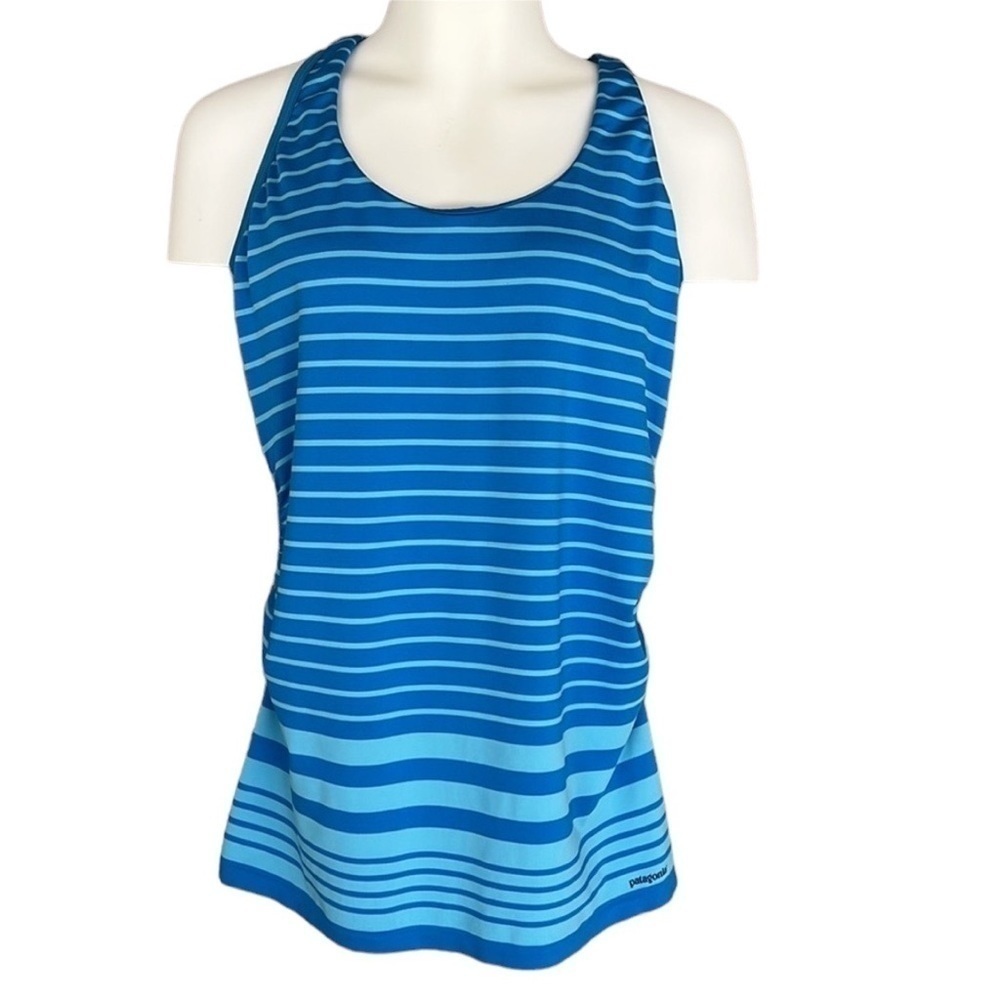 Patagonia Stripe Print Cinched Side Athletic Tank Top Built-In Bra